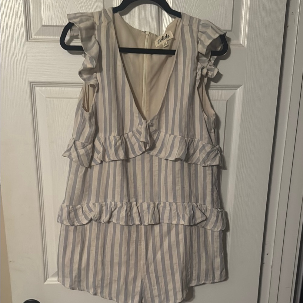Altar'd State Blue and White Ruffle Romper